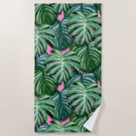 Toalha De Praia Padrão de Folhas Tropicais - Folhagem Verde