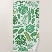 Padrão de Folhetos Tropicais Verde e Branco