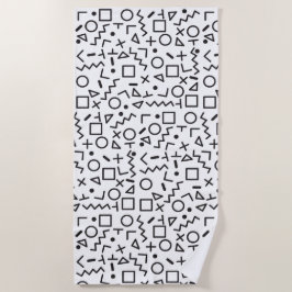 Toalha De Praia Padrão de Formas Retroativas Pretas e Brancas dos