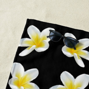Toalha De Praia Padrão De Frangipani Amarelo E Preto,
