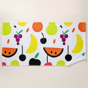 Toalha De Praia Padrão de Fruta de Neon com brilho tropical