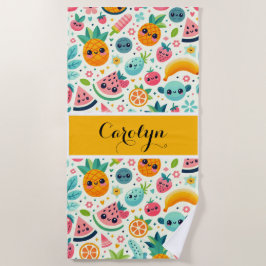 Toalha De Praia Padrão de Fruta Fofa Monograma Personalizado Verão