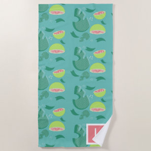 Toalha De Praia Padrão de Fruta Verde Cor-de-Rosa Guava