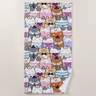 Toalha De Praia Padrão de Gato Kawaii bonito e colorido