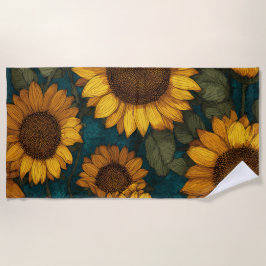 Toalha De Praia Padrão de Girassol – Floral de Verão