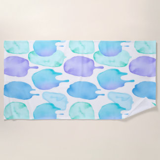 Toalha De Praia Padrão de Gota de Aquarela Azul Turquesa