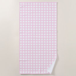 Toalha De Praia Padrão de grade quadrada rosa claro branco