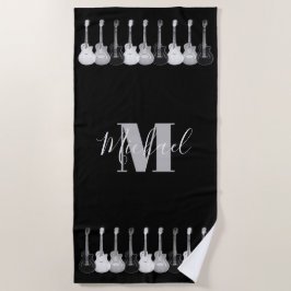 Toalha De Praia Padrão de guitarra Monogram preto e branco