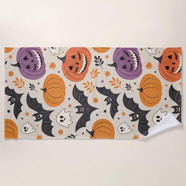 Toalha De Praia Padrão de Halloween e outono (Frente)