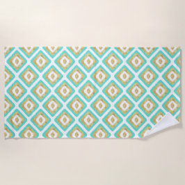Toalha De Praia Padrão de Ikat Chic Dourado e Turquoise