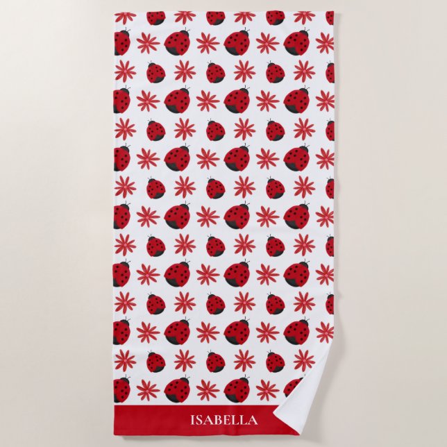 Toalha De Praia Padrão de Ladybug Red Daisy Personalizado (Frente)