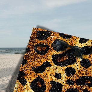 Toalha De Praia Padrão de Leopardo Luxuoso Dourado Marrom Ferrugem