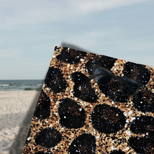 Toalha De Praia Padrão de Leopardo Preto Marrom Dourado Brilhante