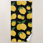 Toalha De Praia Padrão De Limão Fruta Retroativa Amarelo A Preto<br><div class="desc">Impressão de Fruta de retrô - Padrão de limão - Amarelo em preto.</div>