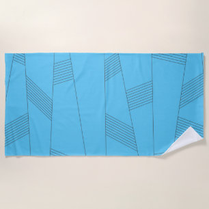 Toalha De Praia Padrão de linha abstrato azul, simples, elegante