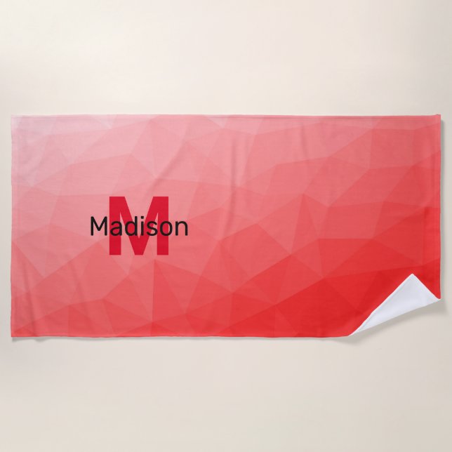 Toalha De Praia Padrão de malha geométrica com gradiente Vermelho  (Frente)