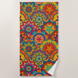 Toalha De Praia Padrão de Mandala Colorida Retroativa Funky