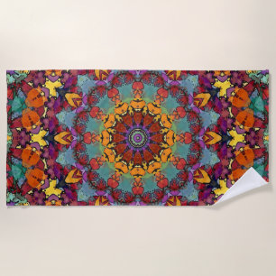 Toalha De Praia Padrão de Mandala de Caleidoscópio Fractal-64351
