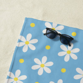 Toalha De Praia Padrão de Margaridas Brancas Fundo Personalizado