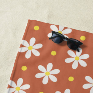 Toalha De Praia Padrão de Margaridas Brancas Fundo Personalizado