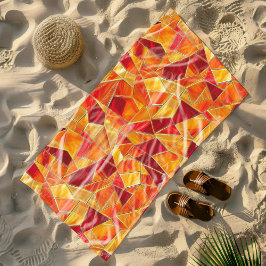 Toalha De Praia Padrão de mosaico de vidro colorido laranja e dour