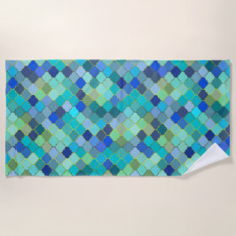 Toalha De Praia Padrão de mosaico marroquino aqua azul