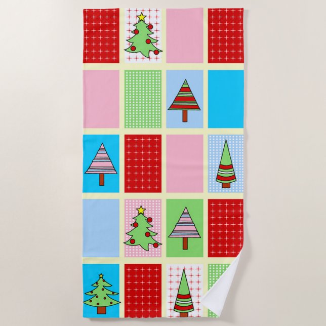 Toalha De Praia Padrão de Natal Colorido (Frente)