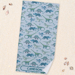 Toalha De Praia Padrão de Nome Personalizado Divertido de Dinossau