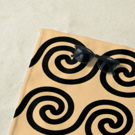 Toalha De Praia Padrão de Ondas-Chave Gregas Meander Brown