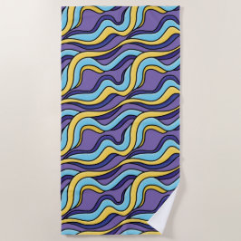 Toalha De Praia Padrão de Ondas Coloridas Funky Retro Moderno Abst