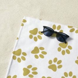 Toalha De Praia Padrão De Patas, Patas Cachorros, Pistas De Ouro