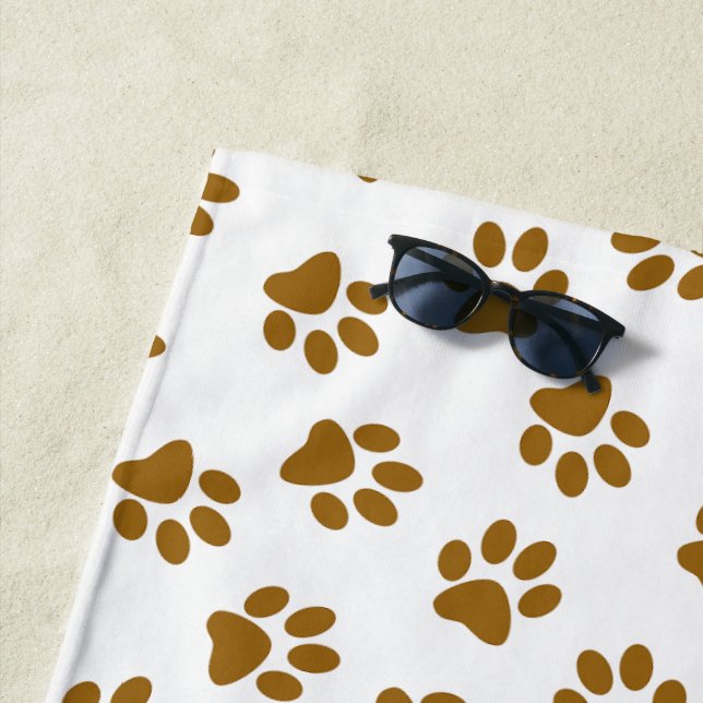 Toalha De Praia Padrão De Patas, Patas De Cachorro, Patas Douradas (In Situ)