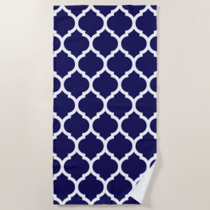 Toalha De Praia Padrão de Quatrefoil Azul-marroquino Elegante