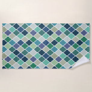 Toalha De Praia Padrão de quatrefoil azul, verde e turquesa