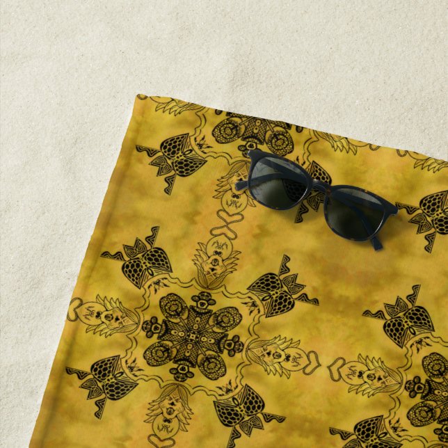 Toalha De Praia Padrão de Repetição de Desenho de Linha Tribal do  (In Situ)