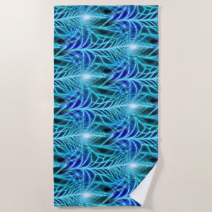 Toalha De Praia Padrão de Repetição Fractal Luminoso Azul Elétrico