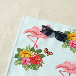 Toalha De Praia Padrão de Rico Flamingo e Tropical do Hibiscus Ros