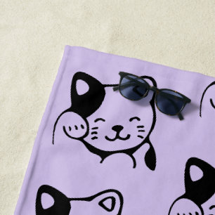 Toalha De Praia Padrão de saudação de Gatinho branco e preto