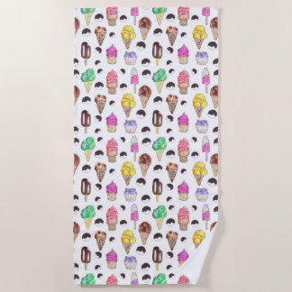 Toalha De Praia Padrão de Sorvete de Aquarela Colorida