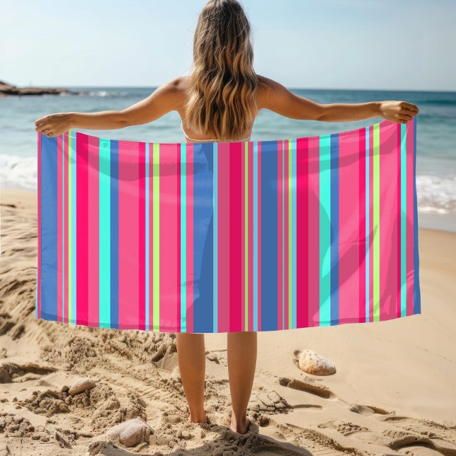 Toalha De Praia Padrão de Stripe de Doces Moderno e Chic (Criador carregado)
