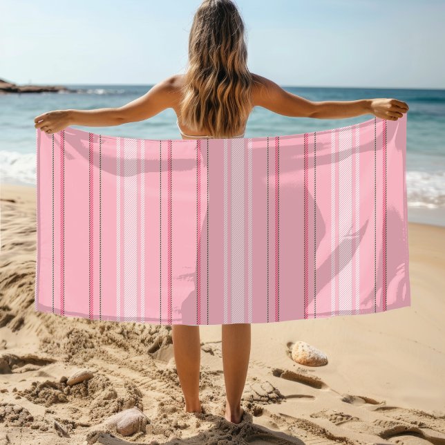 Toalha De Praia Padrão de Stripe Rosa Moderno Chic (Criador carregado)