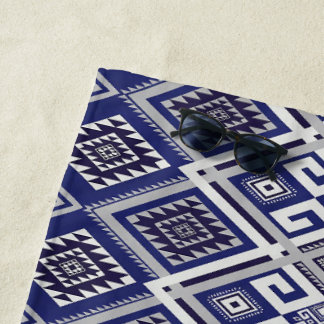 Toalha De Praia Padrão de Superfície de Motivo Tribal Azul Naval