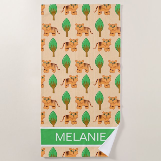 Toalha De Praia Padrão de Tigre de Cartoon Bonito Personalizado (Frente)