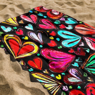 TOALHA DE PRAIA PADRÃO DE VERÃO COLORIDO E FUNKY-HEART