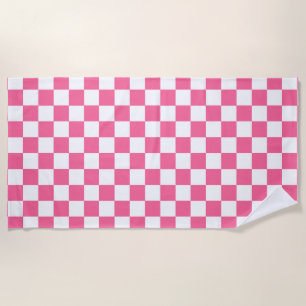 Toalha De Praia Padrão de Verificação Branco Cor-de-Rosa