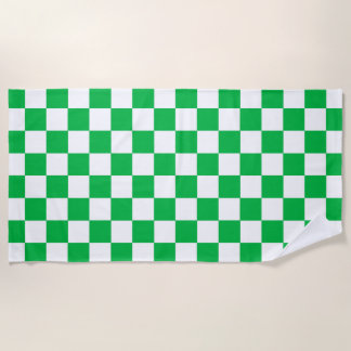 Toalha De Praia Padrão de Verificação Branco Verde