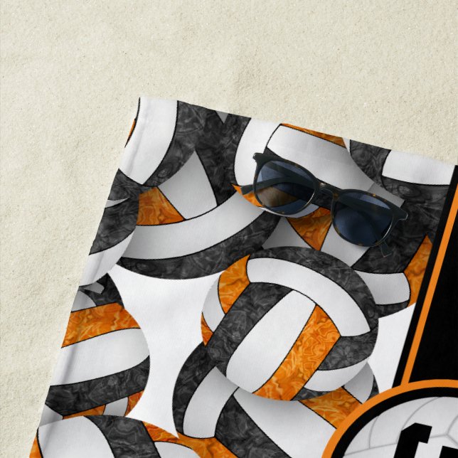 Toalha De Praia Padrão de vôlei de laranja preto, seu número de Je (In Situ)