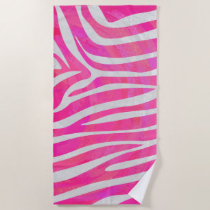 Toalha De Praia Padrão de Zebra Rosa e Branca