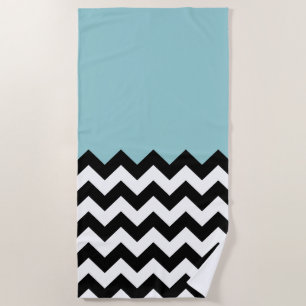 Toalha De Praia Padrão de ziguezague preto e branco, Chevron, azul