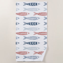 Toalha De Praia Padrão Decorativo do Peixe de Sardinha do Mediterr
